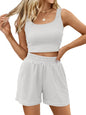 Trendy Queen Two Piece Summer Outfits 2 Piece Sets 2025 Sleeveless Matching Lounge Crop Top High Waisted Short