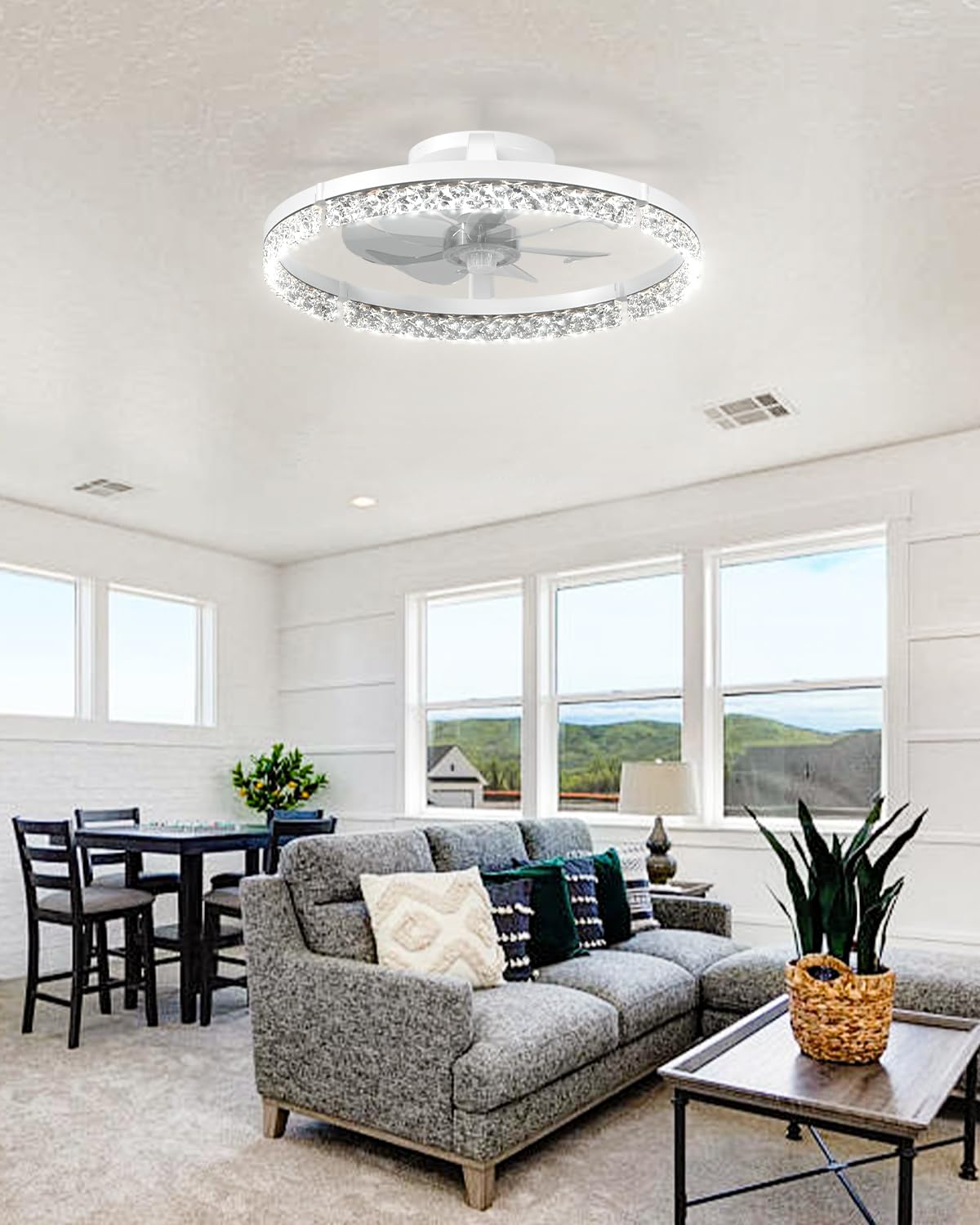 addlon Ceiling Fans with Lights and Remote, 20'' Low Profile Ceiling Fans, 3000-6000K Dimmable Modern Flush Mount LED Fan Light, Fandelier Ceiling Fan for Bedroom, Kitchen, Living Room, Black
