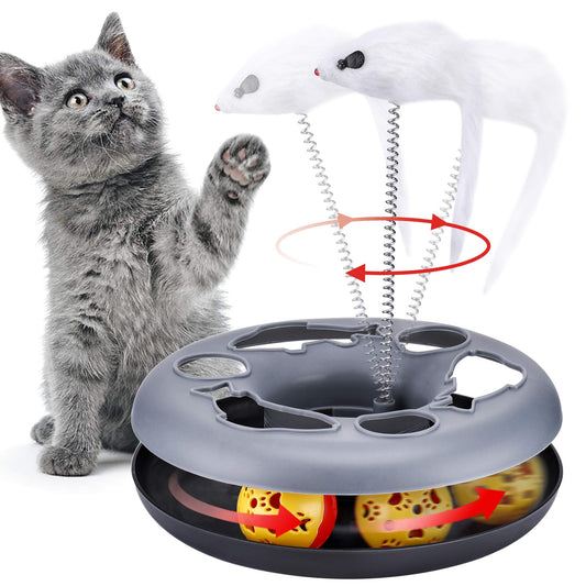 Cat Toys, Cat Toys for Indoor Cats,Interactive Kitten Toys Roller Tracks with Catnip Spring Pet Toy with Exercise Balls Teaser Mouse (red)