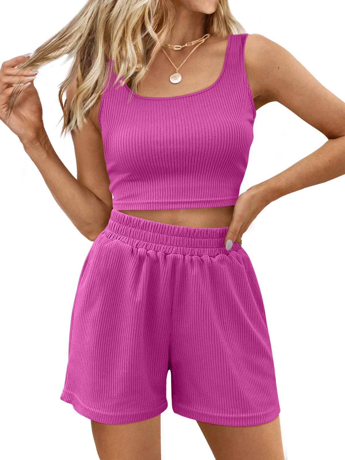 Trendy Queen Two Piece Summer Outfits 2 Piece Sets 2025 Sleeveless Matching Lounge Crop Top High Waisted Short