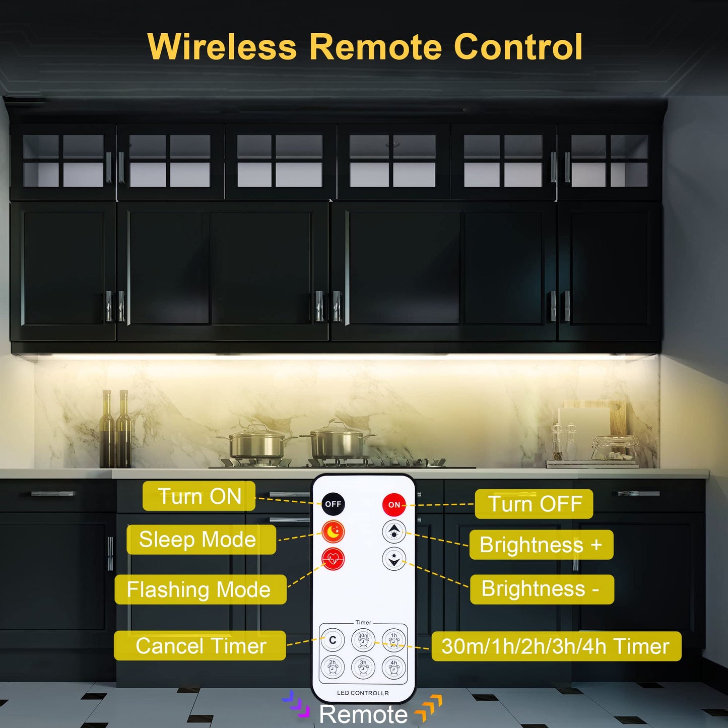 LAFULIT Under Cabinet Lighting Kit - 8 PCS, 2700K Warm White Flexible LED Strip Lights with Remote and Power Adapter for Kitchen Cabinets, Shelf, Desk, Counter - 13ft