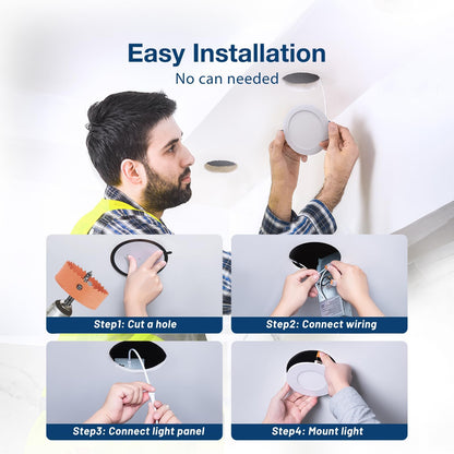 Amico 6 Pack 6 Inch 5CCT Ultra-Thin LED Recessed Ceiling Light with Junction Box, 2700K/3000K/3500K/4000K/5000K Selectable, 12W Eqv 110W 1050LM Brightness Dimmable Canless Wafer Downlight, ETL & FCC