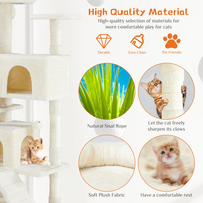 Sweetcrispy 54-Inch Cat Tree Tower – Multi-Level with Sisal Scratching Post, Perfect Pet Gift, Indoor Condo with Climbing Ladder, Plush Toy, and More Animal Stuff, Light Grey