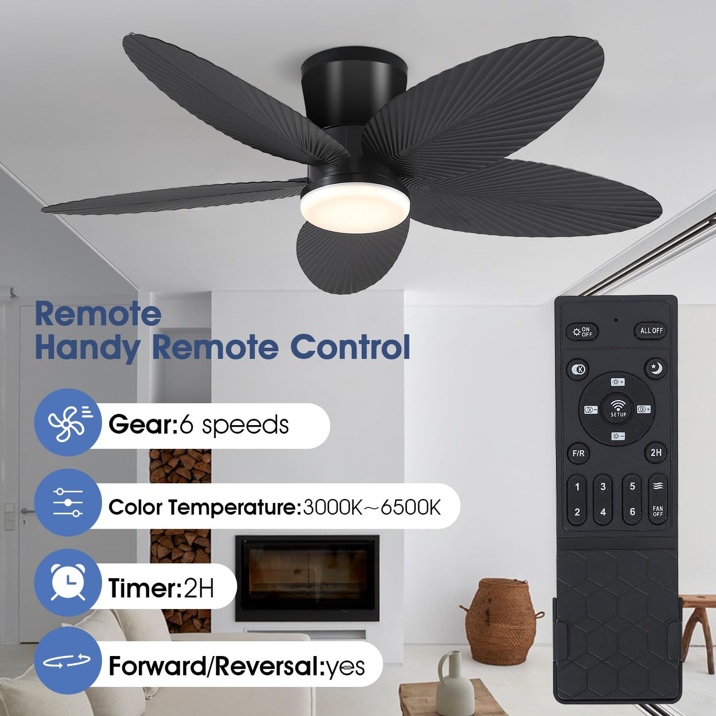 Ceiling Fans with Lights-36 Low Profile Ceiling Fan with Light and Remote/APP Control,Flush Mount,DC Reversible,LED Dimmable Blakc Ceiling Fans for Bedroom,Indoor/Outdoor Patio Use