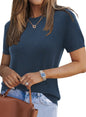 Arach&Cloz Women's Wool Blend Loose Fit Soft Summer Sweater Short Sleeve Crew Neck Casual Pullover Tops Trendy Outfits 2025