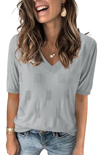 Arach&Cloz Women's Tops 2025 Spring Summer Short Sleeve Sweater Fashion Trendy Dressy Casual Outfit Versatile Knit Blouse