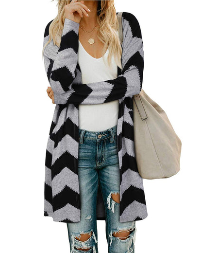 OUGES Women's Open Front Cardigan Shirt with Pockets Long Sleeve Lightweight Coat