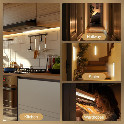 Under Cabinet Lighting, LED Motion Sensor Light Indoor, 2200mAh USB Rechargeable Closet Lights Battery Operated, Stick On Magnetic Wireless Dimmable Under Counter Lights for Kitchen, Stairs (2 Pack)