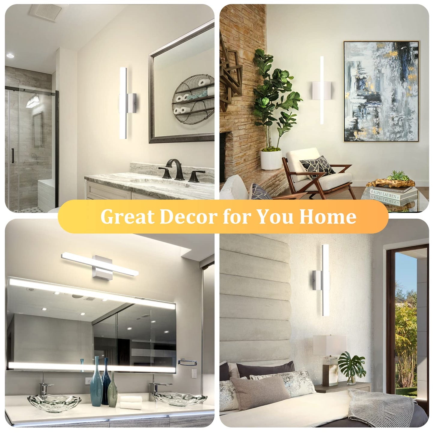 Combuh Modern Bathroom Light Fixtures Over Mirror 16 Inch IP44 9W Chrome Vanity Light Bar for Bathroom Wall Light Fixtures Cool White 6000K