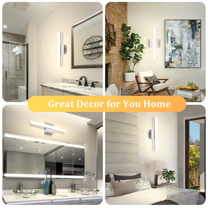 Combuh Modern Bathroom Light Fixtures Over Mirror 16 Inch IP44 9W Chrome Vanity Light Bar for Bathroom Wall Light Fixtures Cool White 6000K