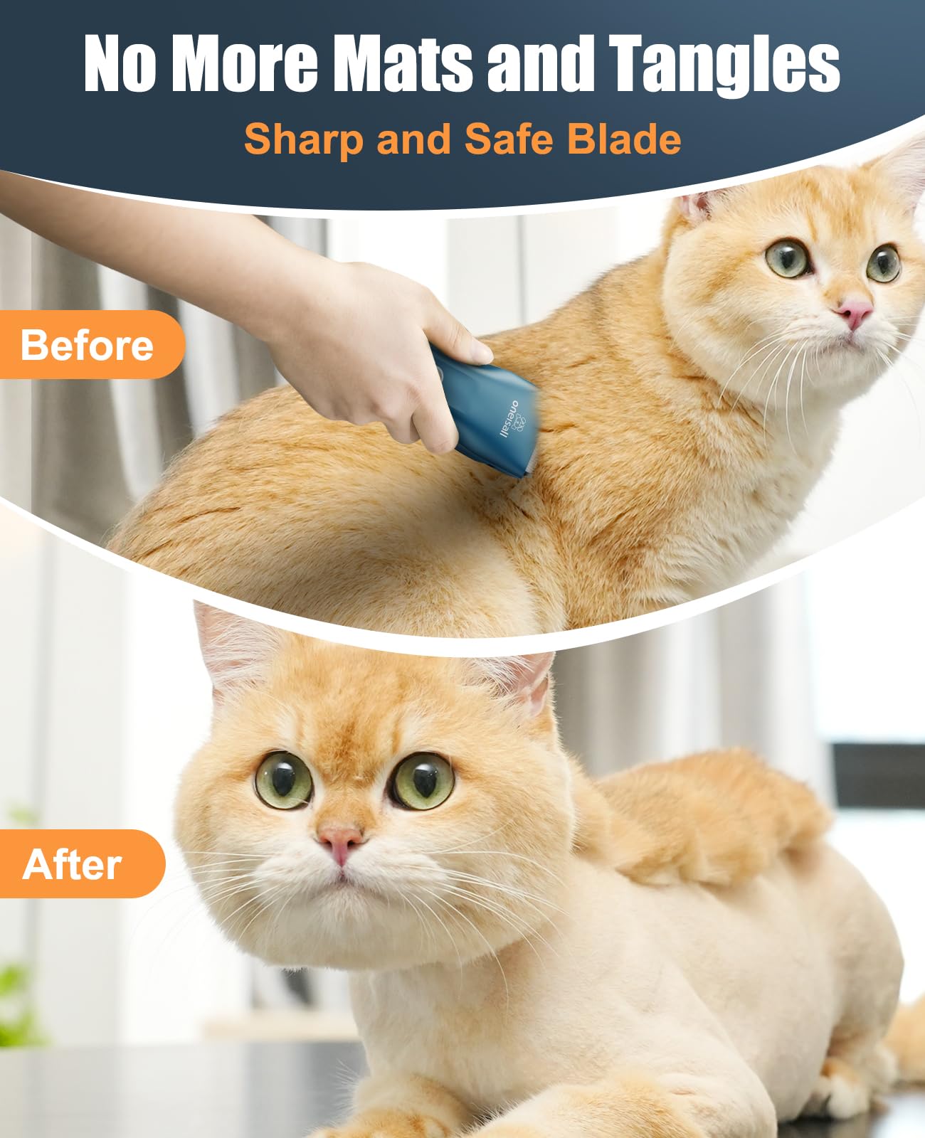 oneisall Pet Clipper for Cat Matted Hair, Pet Shaver for Cats Quiet Pet Hair Clippers Cordless Cat Clippers for Matted Hair Cat Clippers for Long Hair(Standard Blade)