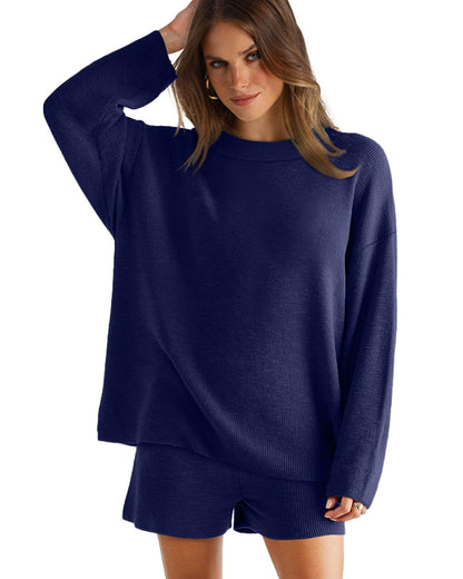 XIEERDUO Womens Sweater Sets 2 Piece Outfits Shorts Athleisure Lounge Wear Fall Fashion 2024