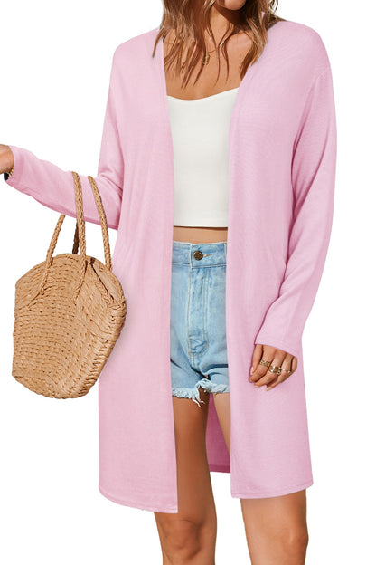 OUGES Women's Open Front Cardigan Shirt with Pockets Long Sleeve Lightweight Coat