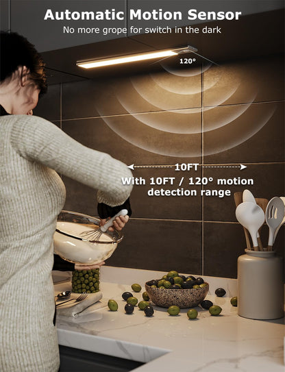 12" Thin Motion-Activated Under Cabinet Lighting, Aluminum Alloy Under Counter Lights for Kitchen, 3-Color-Temps Magnetic Closet Lights, Rechargeable Motion Sensor Light Indoor (4Pack, Silver)