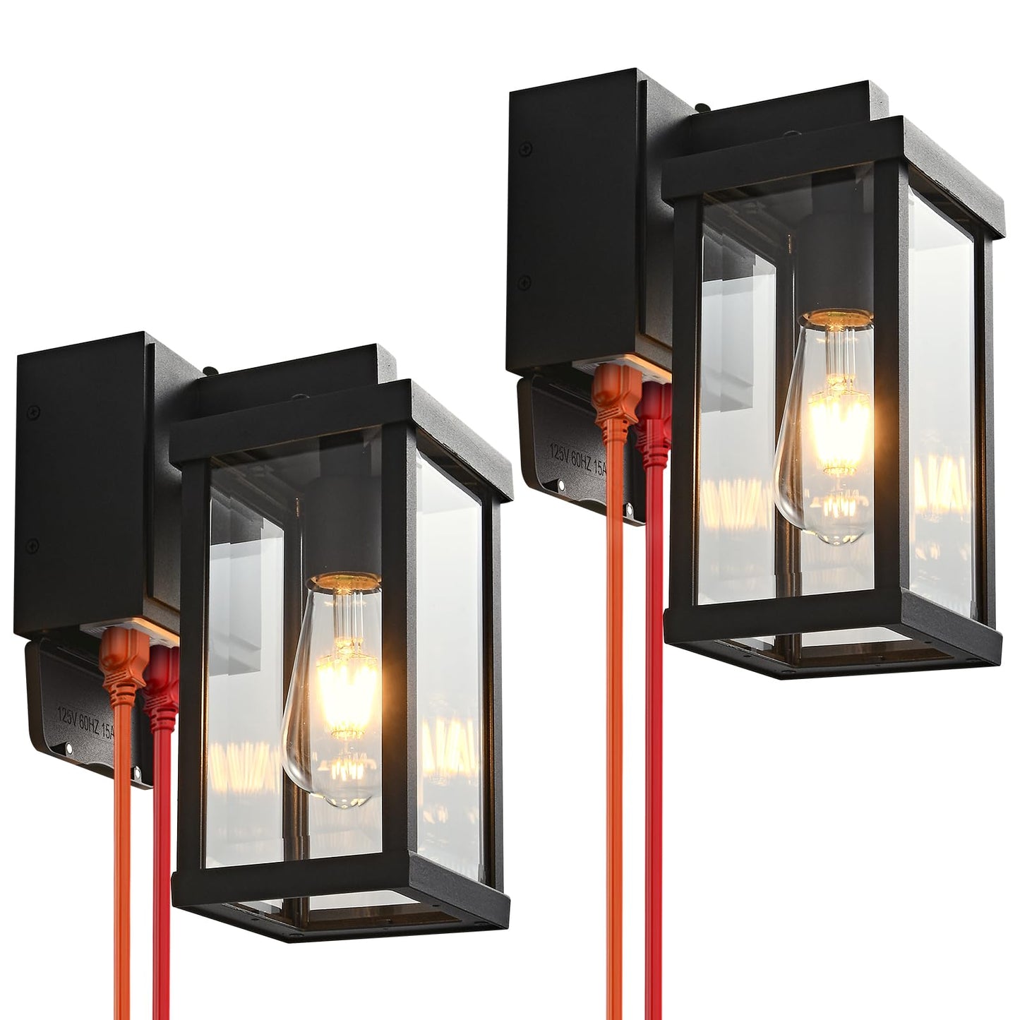 Dusk to Dawn Porch Lights with GFCI Outlets Waterproof Outdoor Wall Lights Exterior Lighting Fixtures Modern Outside Lights Wall Mount for House Patio Garage,Black,11.8''H,1PC