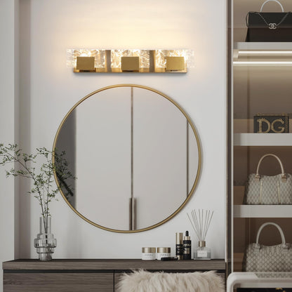 LED Bathroom Vanity Light: 24 inch Brushed Gold Acrylic Modern Lighting Fixtures - 3 Lights Contemporary Smoke Design Wall Lights Fixture Over Mirror 3000K