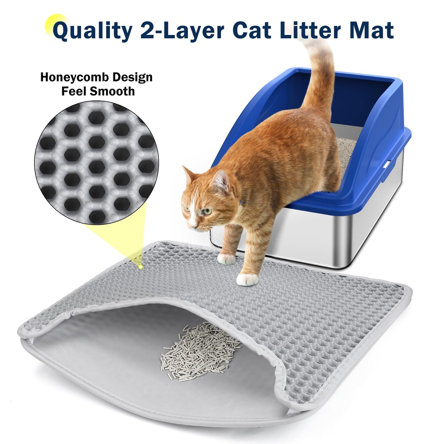 Stainless Steel Cat Litter Box, Extra Large Litter Boxes for Big Cats, Anti-Urine Leakage XL Litter Box with High Sides, Xlarge Metal Litter Box with Lid, Easy Clean, Non-Sticky, Cat Mat & Metal Scoop