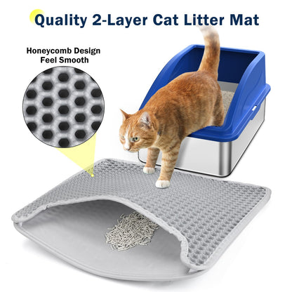Stainless Steel Cat Litter Box, Extra Large Litter Boxes for Big Cats, Anti-Urine Leakage XL Litter Box with High Sides, Xlarge Metal Litter Box with Lid, Easy Clean, Non-Sticky, Cat Mat & Metal Scoop