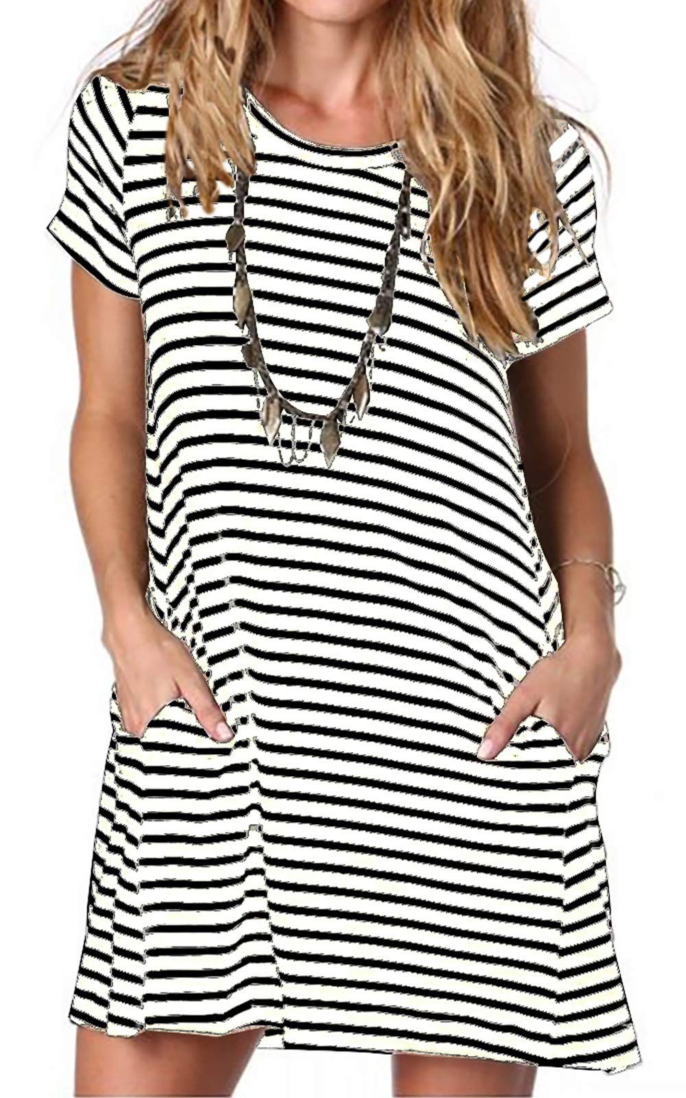 Alaster Women’s Casual Summer T Shirt Dress Loose Short Sleeve Tunic Dress with Pocket for Women