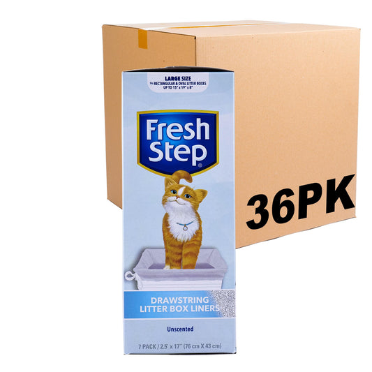 Fresh Step Drawstring Cat Litter Box Liners, Unscented, Size Jumbo, 36" x 19" | Kitty Litter Bags - 15 Count - Cat Litter Liners for Rectangle or Oval Large Litterboxes