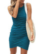 BTFBM Women 2025 Summer Sleeveless Tank Dresses Crew Neck Slim Fit Short Casual Ruched Bodycon Party Club Mini Dress