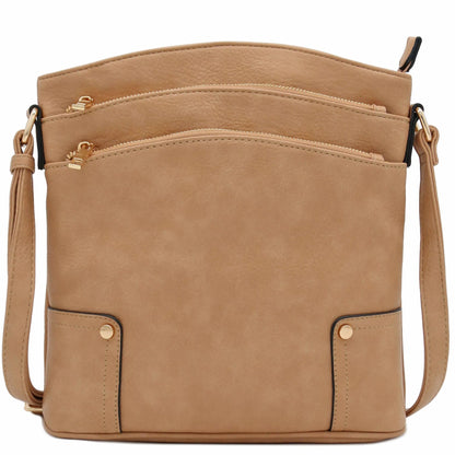 ALYSSA Triple Zip Pocket Large Crossbody Bag