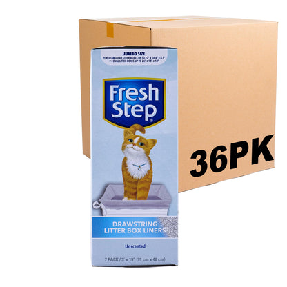 Fresh Step Drawstring Cat Litter Box Liners, Unscented, Size Jumbo, 36" x 19" | Kitty Litter Bags - 15 Count - Cat Litter Liners for Rectangle or Oval Large Litterboxes