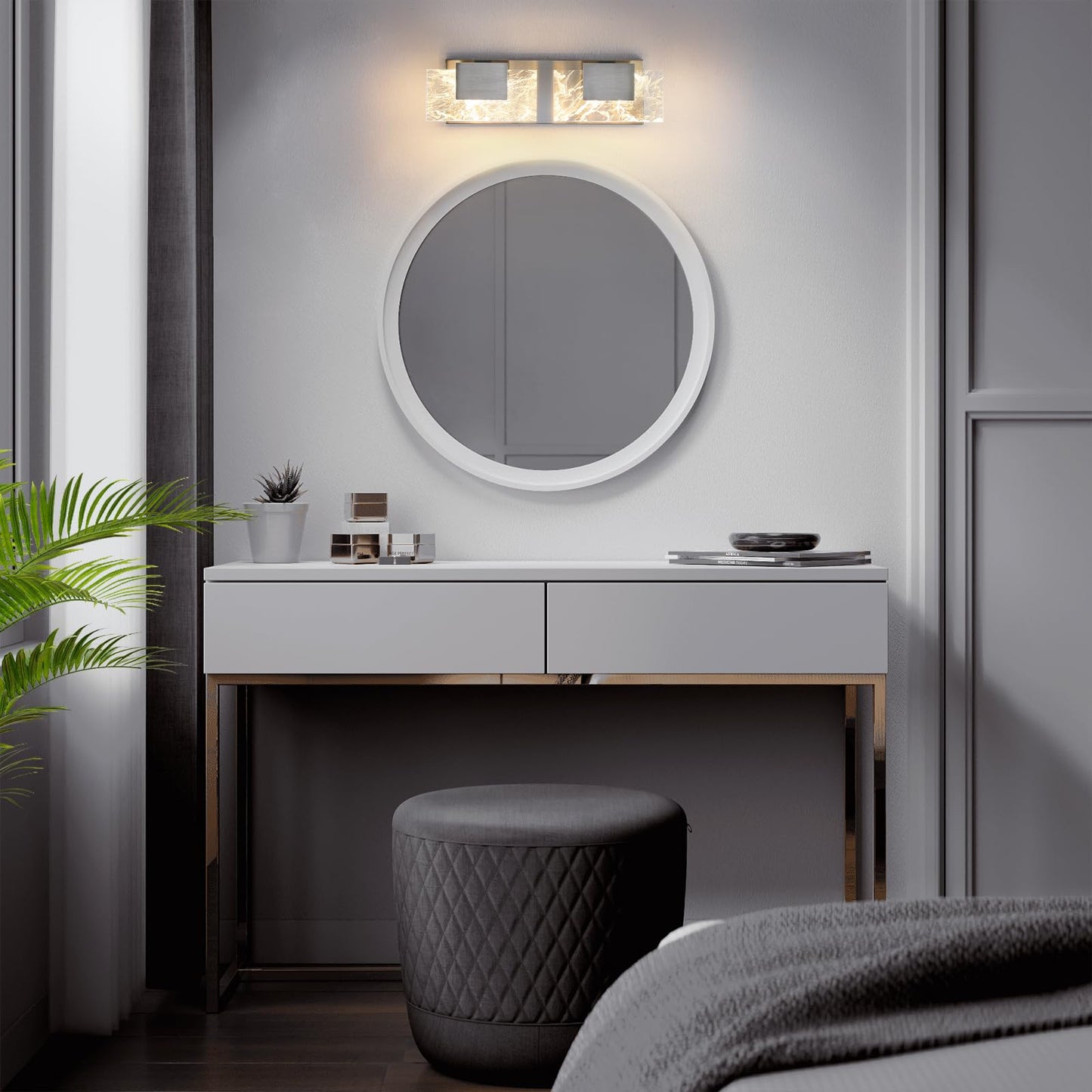 LED Bathroom Vanity Light: 24 inch Brushed Gold Acrylic Modern Lighting Fixtures - 3 Lights Contemporary Smoke Design Wall Lights Fixture Over Mirror 3000K