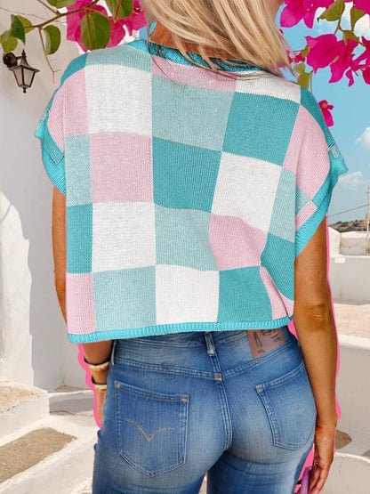 Womens Spring Crop Tops 2025 Cap Short Sleeve Sweater Vest Tank Loose Shirts Business Vacation Outfits Trendy Fall Summer Top