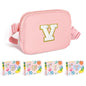 COSHAYSOO Pink Belt Bag Small Waist Fanny Pack Mini Crossbody Purse with Initial Preppy Letter Patch for Teen Girl Women Workout, Cross Body Chest Pouch Trending Birthday Gift Idea (S)