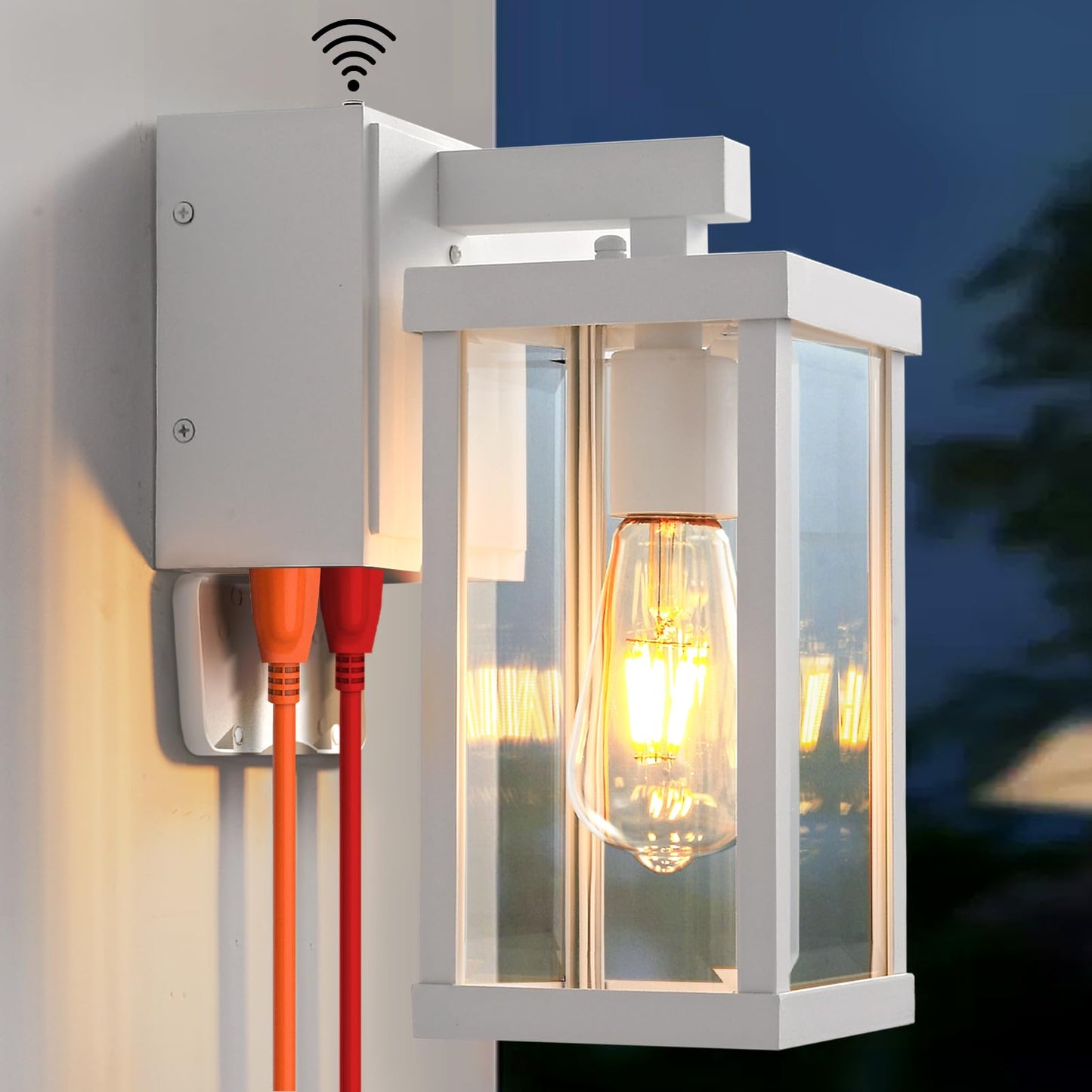 Dusk to Dawn Porch Lights with GFCI Outlets Waterproof Outdoor Wall Lights Exterior Lighting Fixtures Modern Outside Lights Wall Mount for House Patio Garage,Black,11.8''H,1PC