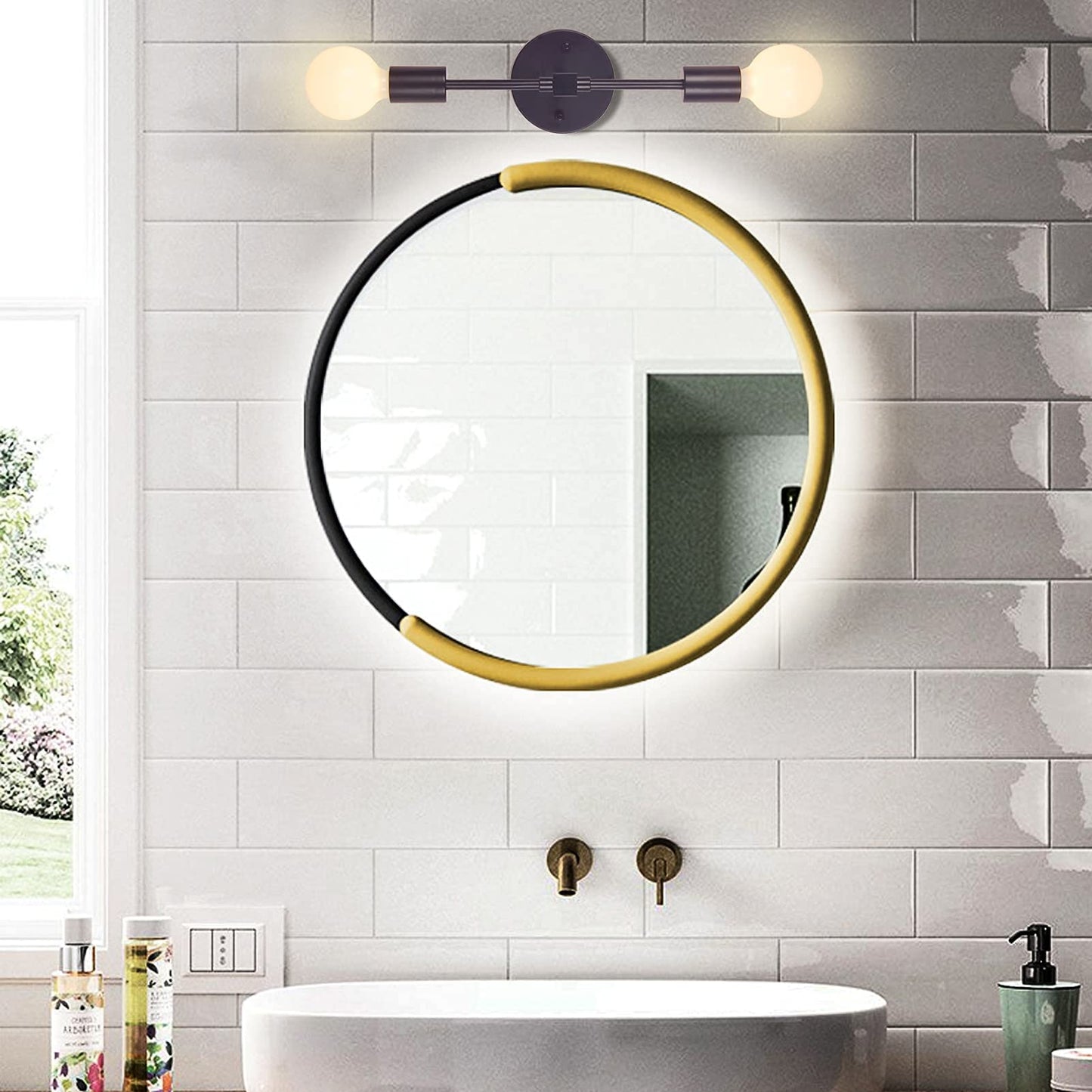 2 Lights Bathroom Wall Sconce Vanity Modern Industrial Wall Lamp Pole Wall Mount Lighting Fixture（Gold/Black Color）