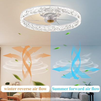 20‘’ Ceiling Fan with Light, Upgraded Low Profile Fan, Flush Mount Ceiling Fan, 6 Speeds, Dimmable LED, App & Remote Control, Quiet DC Motor, for Bedroom, Living Room, F115 White