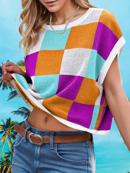 Womens Spring Crop Tops 2025 Cap Short Sleeve Sweater Vest Tank Loose Shirts Business Vacation Outfits Trendy Fall Summer Top