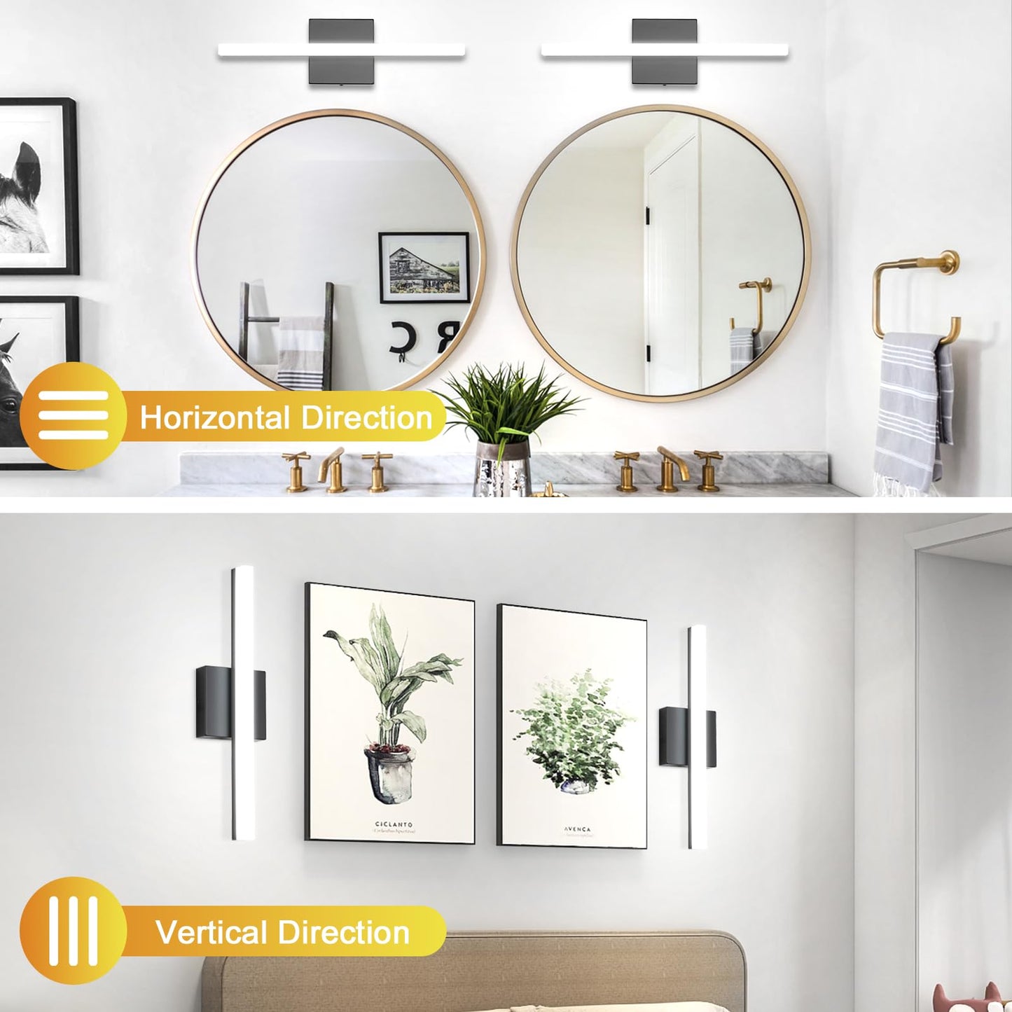 Combuh LED Bathroom Vanity Light Bar 16 Inch 9W Black IP44 Bathroom Light Fixtures Over Mirror Modern Bath Wall Lighting Fixture Sconce Indoor Cool White 6000K