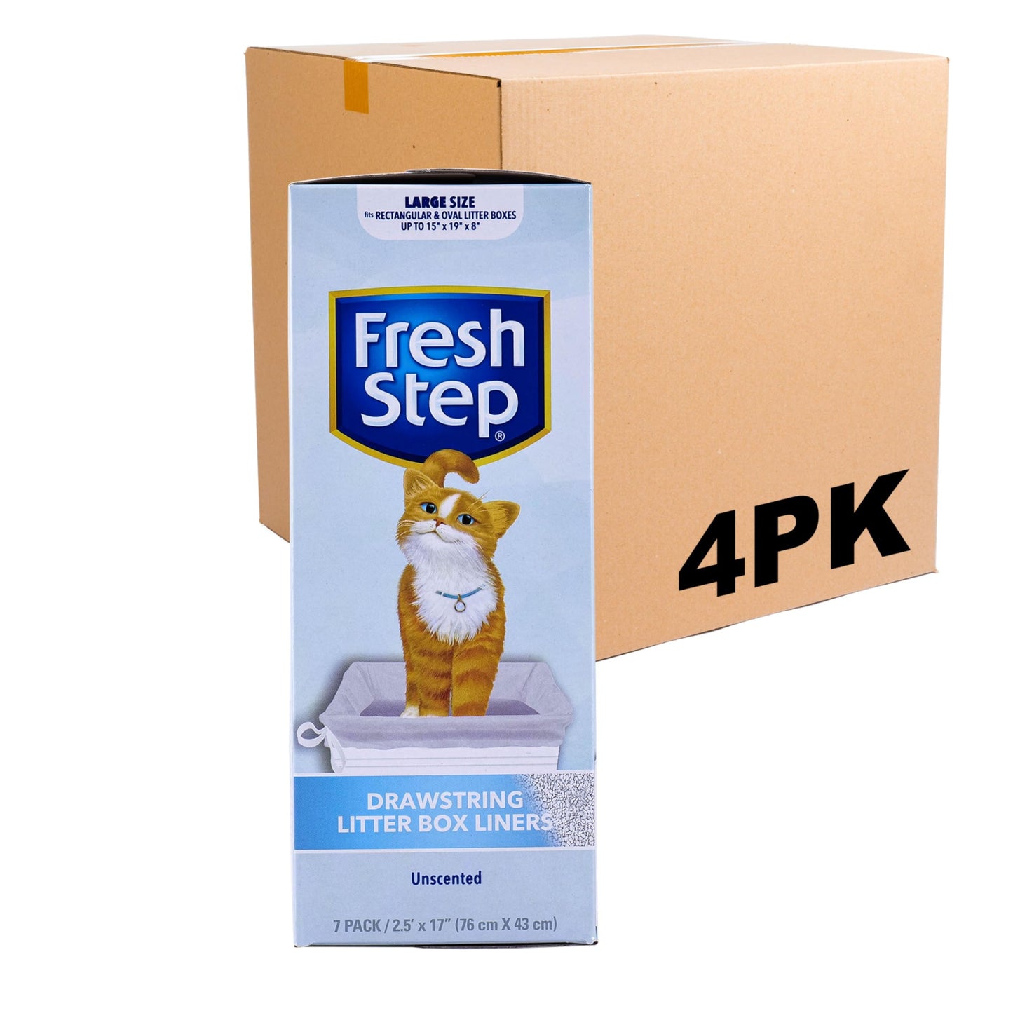 Fresh Step Drawstring Cat Litter Box Liners, Unscented, Size Jumbo, 36" x 19" | Kitty Litter Bags - 15 Count - Cat Litter Liners for Rectangle or Oval Large Litterboxes