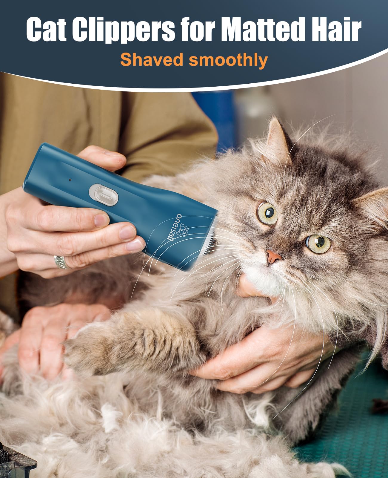 oneisall Pet Clipper for Cat Matted Hair, Pet Shaver for Cats Quiet Pet Hair Clippers Cordless Cat Clippers for Matted Hair Cat Clippers for Long Hair(Standard Blade)
