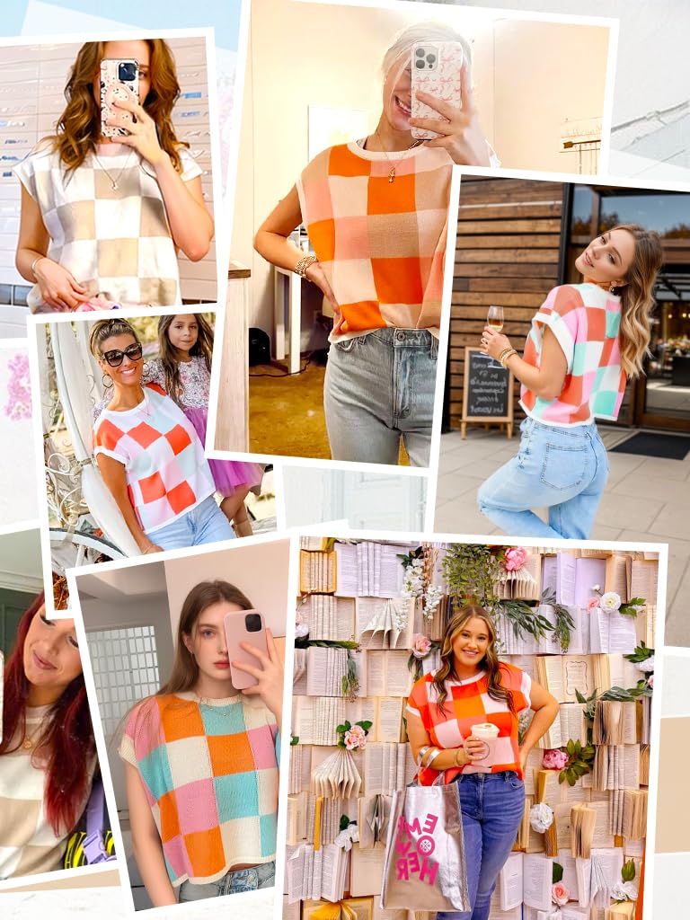 Womens Spring Crop Tops 2025 Cap Short Sleeve Sweater Vest Tank Loose Shirts Business Vacation Outfits Trendy Fall Summer Top