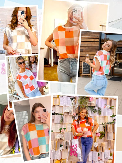 Womens Spring Crop Tops 2025 Cap Short Sleeve Sweater Vest Tank Loose Shirts Business Vacation Outfits Trendy Fall Summer Top
