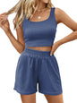 Trendy Queen Two Piece Summer Outfits 2 Piece Sets 2025 Sleeveless Matching Lounge Crop Top High Waisted Short