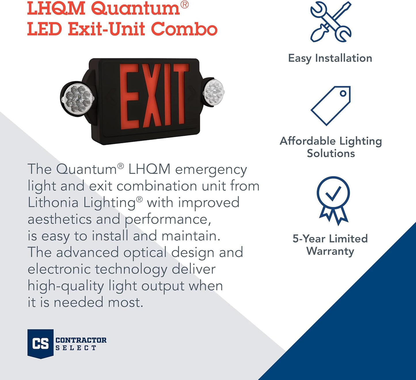 Lithonia Lighting LHQM LED B R M6 LED 2-Light Exit Sign/Emergency with LED Heads and Red Stencil, Black