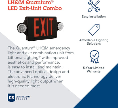 Lithonia Lighting LHQM LED B R M6 LED 2-Light Exit Sign/Emergency with LED Heads and Red Stencil, Black
