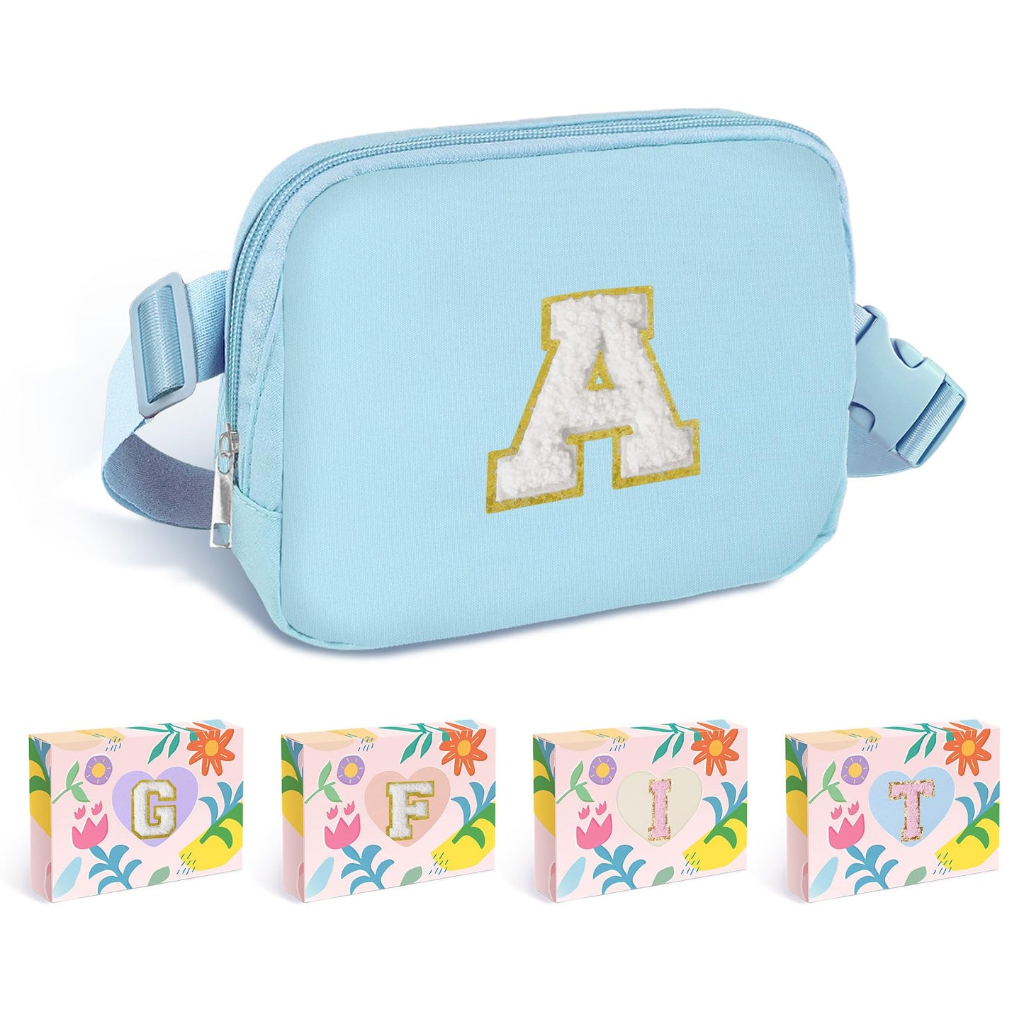 COSHAYSOO Pink Belt Bag Small Waist Fanny Pack Mini Crossbody Purse with Initial Preppy Letter Patch for Teen Girl Women Workout, Cross Body Chest Pouch Trending Birthday Gift Idea (S)