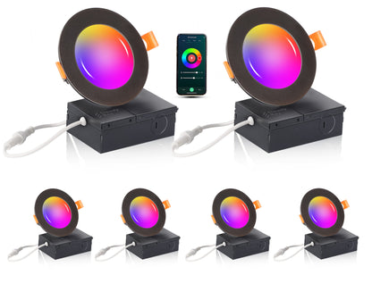[6 Pack] CLOUDY BAY 4inch Smart WiFi LED Recessed Lights,RGBCW Color Changing Recessed Lighting,Compatible with Alexa and Google Home Assistant,10W 2700K-6500K,CRI90+ Wet Location,White Finish