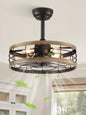 LEDIARY 16.5 inch Black Caged Ceiling Fan with Light, Fandelier Industrial Ceiling Fan with Remote, Farmhouse Fan Lights Ceiling Fixtures for Kitchen, Bedroom, Outdoor（6 Speed, Timing）-Black