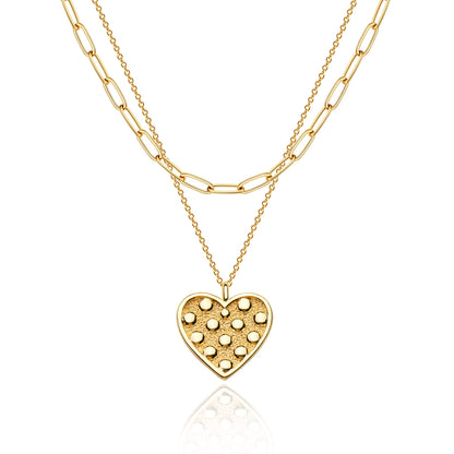 MEVECCO Layered Heart Necklace Pendant Handmade 18k Gold Plated Dainty Gold Choker Arrow Bar Layering Long Necklace for Women