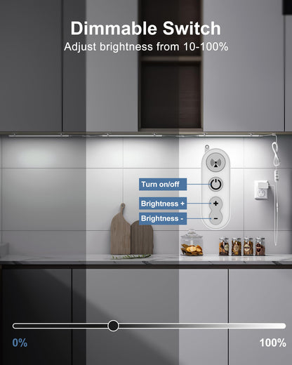 ASOKO Under Cabinet Led Light Plug in, Dimmable Daylight White 4500K, 3 Pack 12 inch Linkable Led Under Counter Lights for Kitchen, Shelf, Workbench, Cupboard, ETL Listed Plug 24V, UNO-LK 4500K