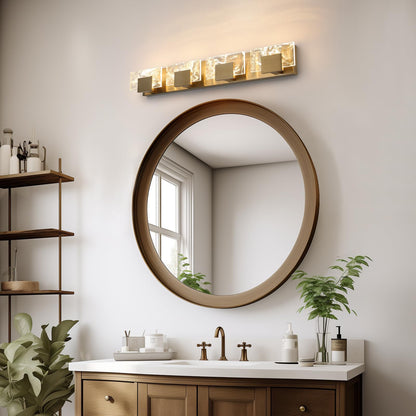 LED Bathroom Vanity Light: 24 inch Brushed Gold Acrylic Modern Lighting Fixtures - 3 Lights Contemporary Smoke Design Wall Lights Fixture Over Mirror 3000K