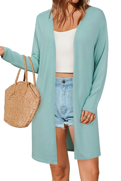 OUGES Women's Open Front Cardigan Shirt with Pockets Long Sleeve Lightweight Coat
