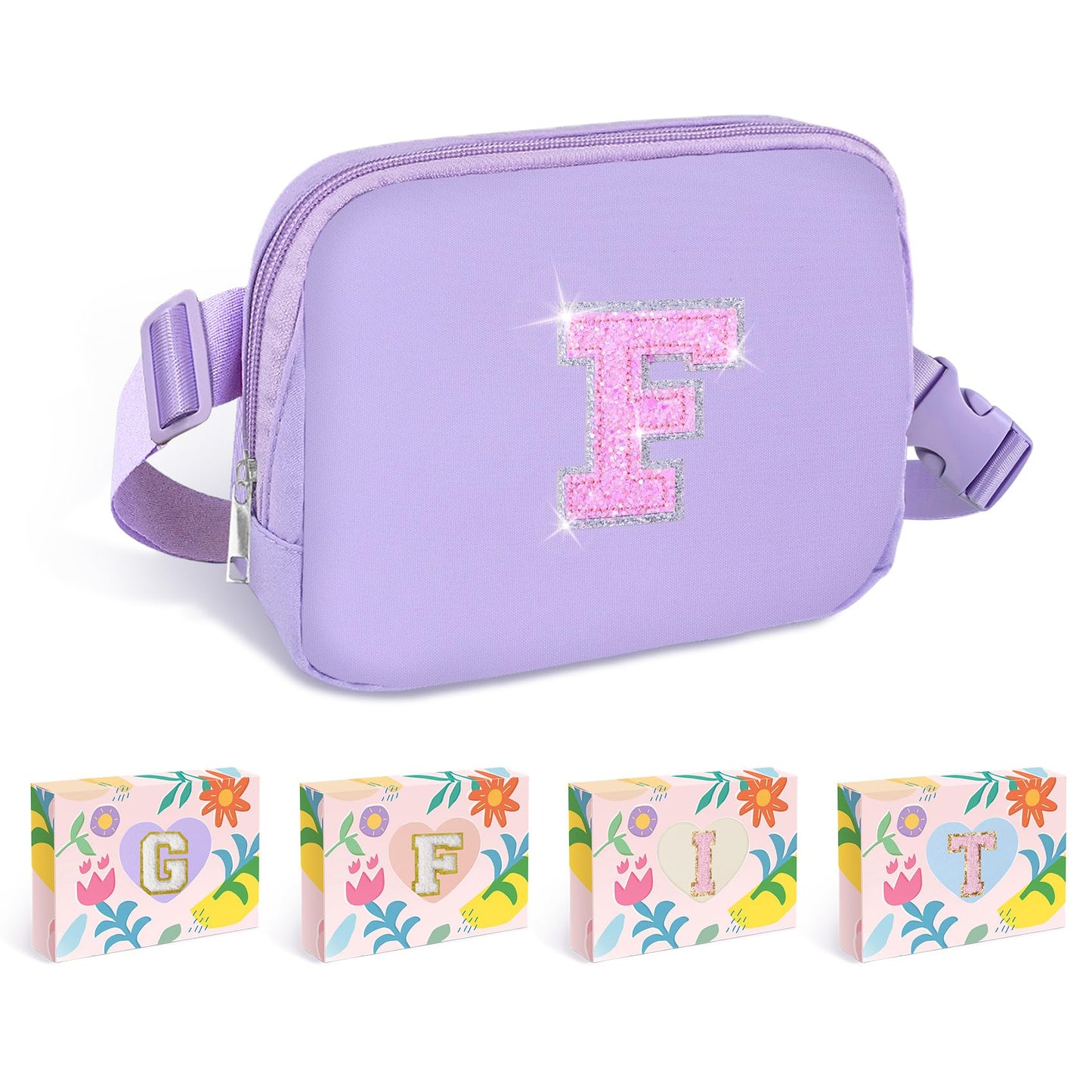 COSHAYSOO Pink Belt Bag Small Waist Fanny Pack Mini Crossbody Purse with Initial Preppy Letter Patch for Teen Girl Women Workout, Cross Body Chest Pouch Trending Birthday Gift Idea (S)